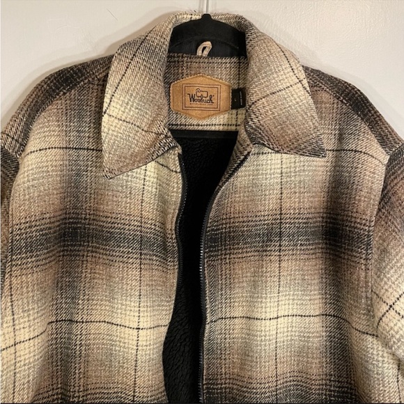 Vintage Woolrich Plaid Wool Blend Sherpa Fleece Lined Wool Filling Barn Jacket L - Picture 3 of 16